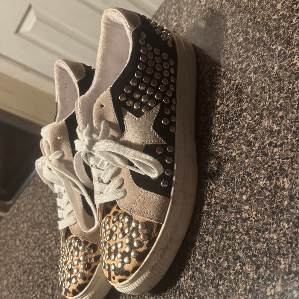 Steve Madden Black and White Sneakers with Animal Print